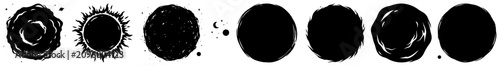 Fotografie Planet circles and textured celestial bodies in abstract black ink sketch style