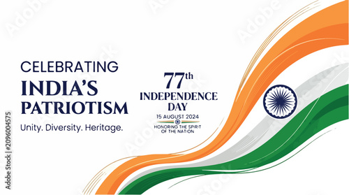India Independence Day celebration banner, 77th national day vector with tricolor waves, patriotic Indian flag colors for 15 August event isolated PNG with Transparent Background