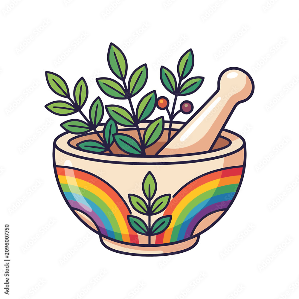 Obraz premium Herbal medicine colorful mortar and pestle.
