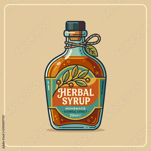 Photos Herbal syrup in a bottle.