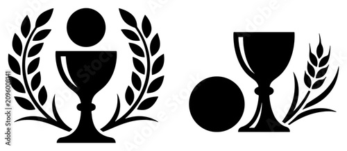 Tableau sur toile Holy communion chalice with host wheat and bread in elegant black silhouette sty