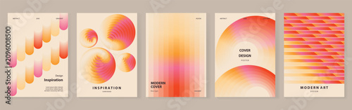 Abstract pastel gradient poster templates vector set. Peach, pink and orange fluid shapes, soft spheres, blurred light and wavy patterns for modern cover, flyer, banner and wall art design.