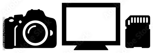 Cuadro en lienzo Photography and digital media icons with DSLR camera computer monitor and SD mem