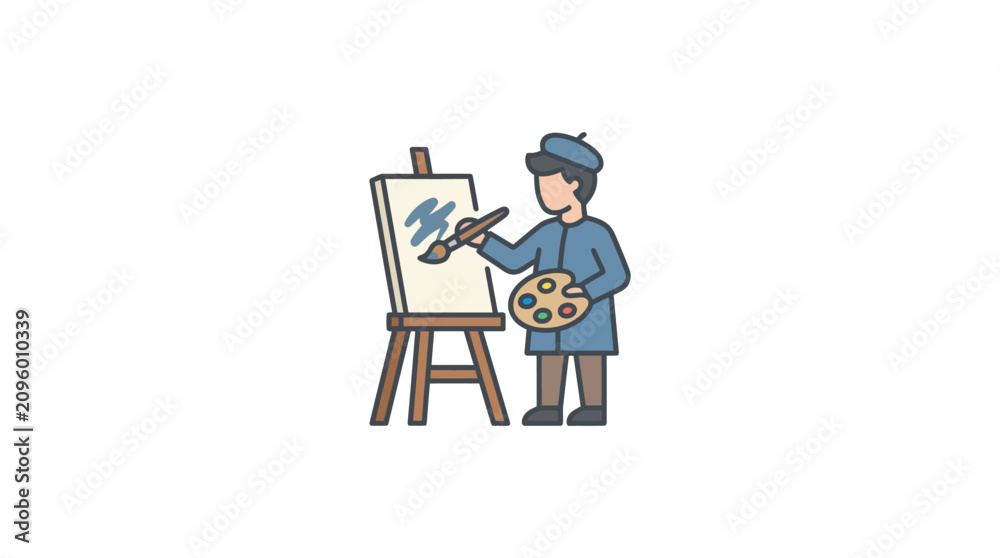 Fototapeta premium Artist painting on a canvas at an easel.