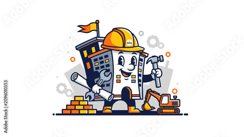 Cartoon Building, Tools, and Machinery Illustration