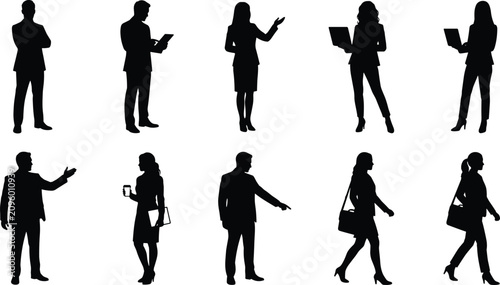Business People Silhouette Collection with Professional Men and Women in Corporate Pose Vector Set