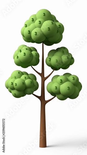 Minimalist green 3D stylized tree on white background