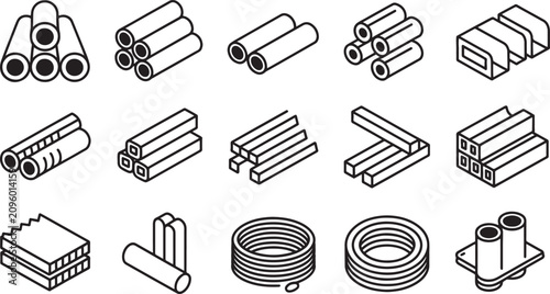 Photos Metal Materials in Various Shapes and Forms Featuring Cylindrical, Rectangular,