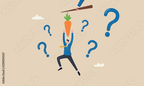 Foto Motivation employee manipulation concept, seduced businessman jump in the air to