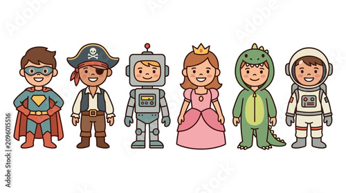 Bild auf Leinwand Group of cute children wearing various colorful costumes for a fun party