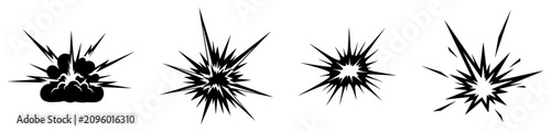 Explosion starburst comic icons set isolated on white background flat vector style