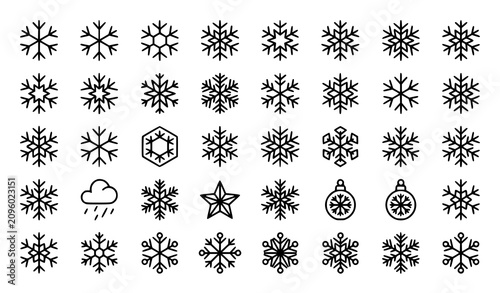 Photos Geometric Snowflake Monochrome Line Icon Pack Editable Stroke Winter Vector