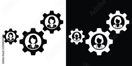Obraz na płótnie Female corporate employee icons inside integrated rotating gear cogs