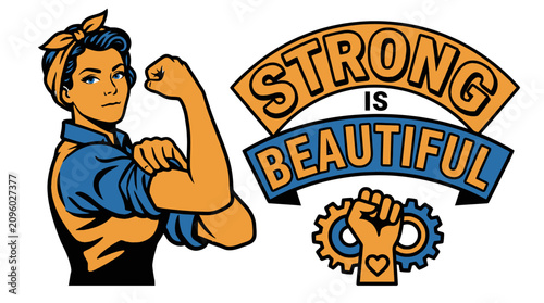 Quadro su tela Illustration of a determined woman flexing her bicep, strong is beautiful