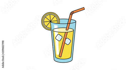 Tableau sur toile Simple illustration of a glass of fresh lemonade with a straw and lemon slice
