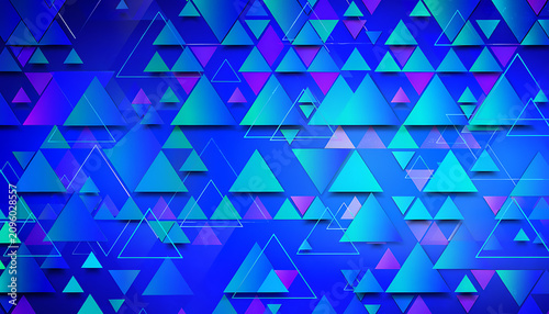 Vibrant abstract geometric pattern with overlapping triangles in blue, purple, and teal