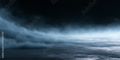 Tableau sur toile Dramatic Storm Clouds Over the Sea with Dark Cloudscape Blue Sky Moonlight and R