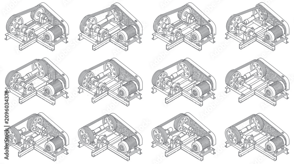 Fototapeta premium Detailed engineering blueprints of a complex mechanical gearbox assembly.