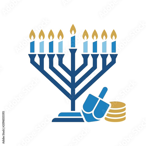 Bild auf Leinwand Hanukkah holiday symbols featuring a menorah, dreidel and gelt
