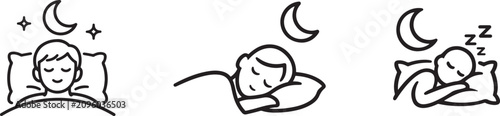 Foto Bedtime routine and relaxation icon set with comfort, deep sleep, nighttime, and wellness symbols