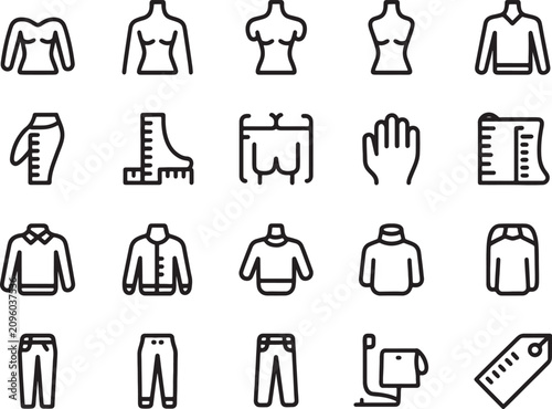 фотографія Clothing Line Design Set with Black Outline Icons of Garments and Measuring Tool