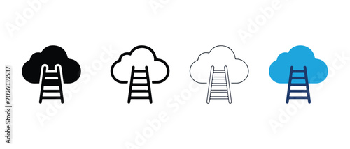 Clouds and ladder icons in different colors and line styles for web and design use  various cloud and ladder combinations