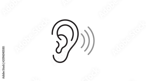 Ear icon with sound waves represents the concept of listening or hearing in a minimalist design style.