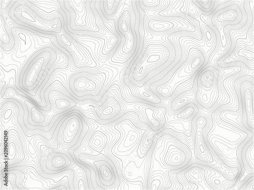 Obraz na plátně Black and white topographic contour map with wavy lines and oval shapes on a whi