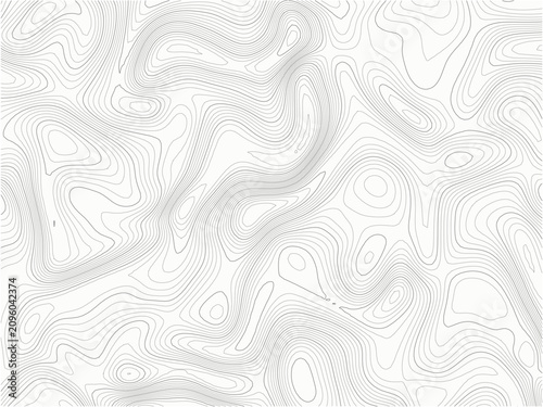 Fotografie Black and white topographic contour map with wavy lines and oval shapes on a whi