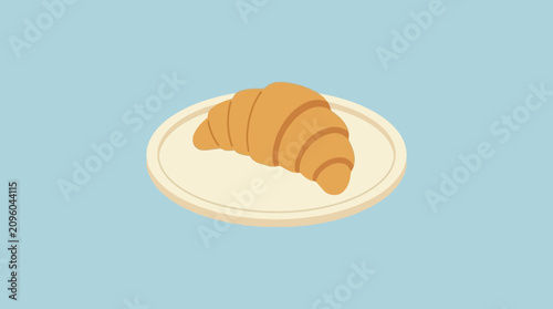 Quadro su tela Freshly baked golden croissant resting on a simple white plate
