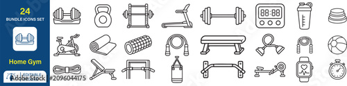 Konstfotografi Home Gym Vector Outline Icons Set Editable Fitness Equipment, Workout, Exercise