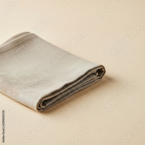 Folded Beige Linen Napkin Resting on Light Wooden Table