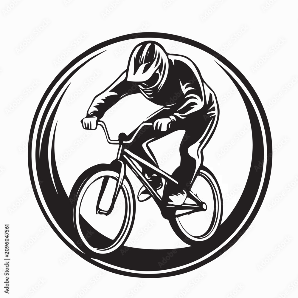 Obraz premium Extreme BMX Bike Racer Logo Vector Illustration On White Background