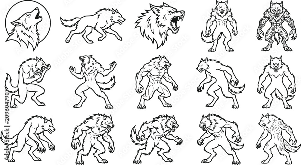 Obraz premium Halloween vector bundle diverse werewolf illustrations for spooky designs halloween graphics