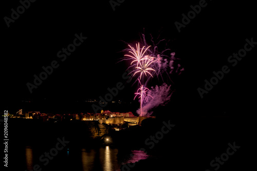Fireworks celebrating over Bonifacio town in Corsica, France
