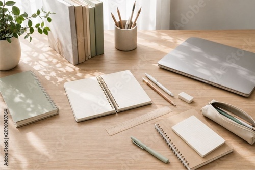 Иллюстрация без названия.   Minimal back school study workspace 