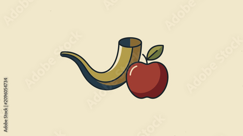 Tableau sur toile A traditional shofar horn placed next to a fresh red apple
