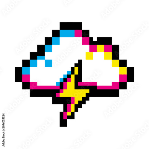 Cuadro en lienzo Pixel art brain with lightning bolt on white background