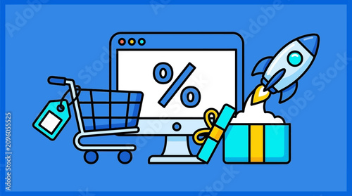 Fotografi Illustrative concept of online sales, discounts and speedy e-commerce