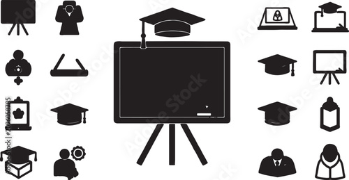 Educational and academic icons set with graduation caps education academic graduation teaching learning knowledge university classroom instructor training research schooling