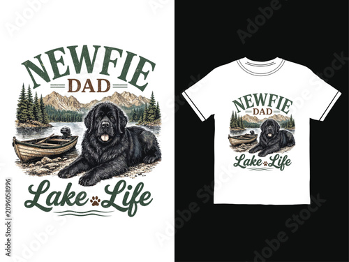 Bild auf Leinwand Newfoundland dog on lake t shirt