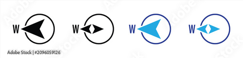 Fotografie Compass West Direction Arrow Icon Set with Circular Navigation Symbols, GPS Orie