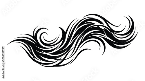 Canvas Print Black swirling lines a tribal style vector ornament on a white background