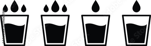 Foto Water intake tracking icons vector set featuring glasses filled with liquid and falling droplets showing hydration goals isolated on white background for health fitness app design