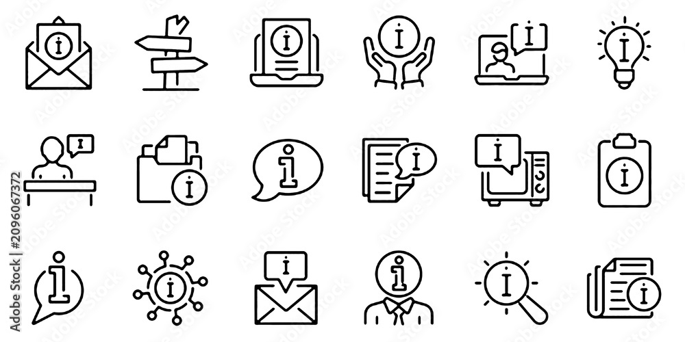 Fototapeta premium Information icon set. Linear icon collection. Editable stroke. Vector illustration.