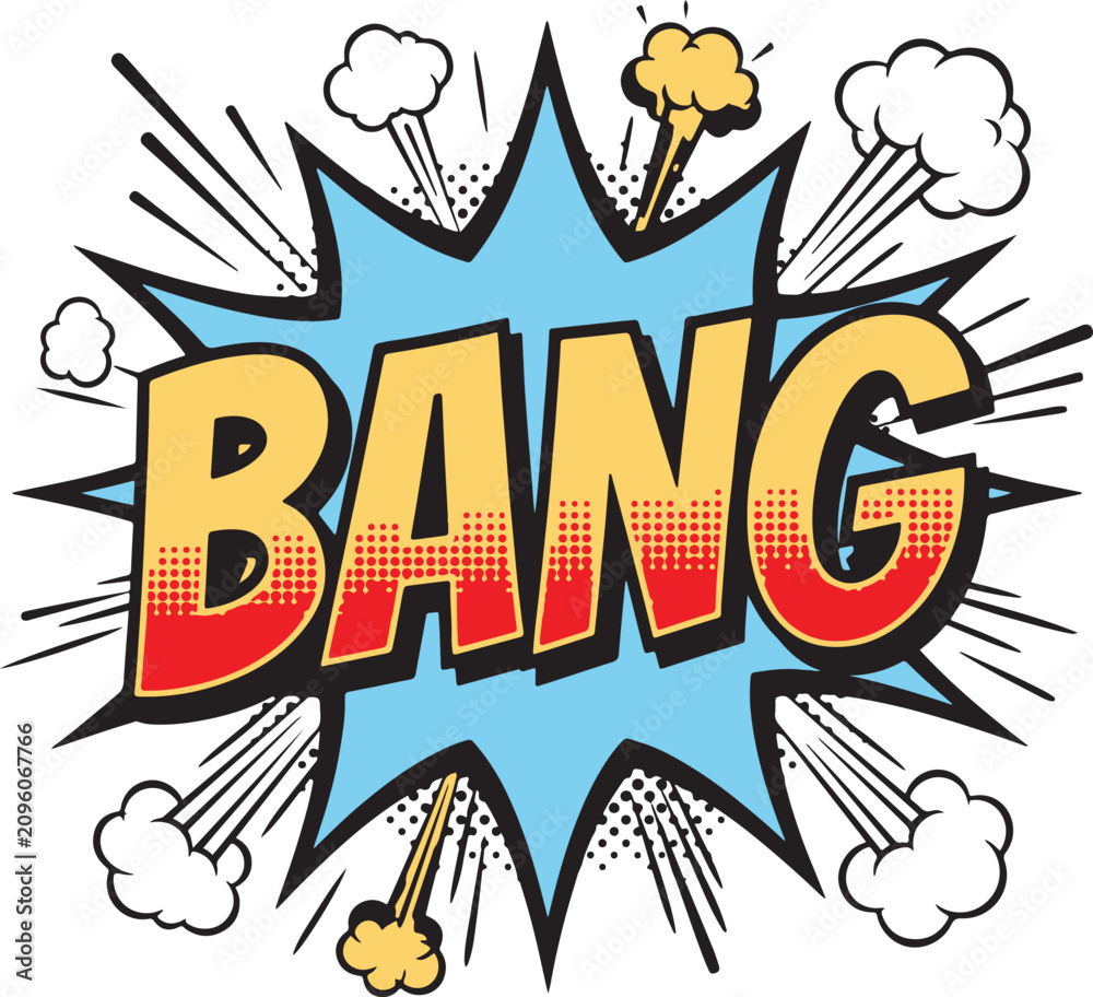 Fototapeta premium Comic book bang sound effect, retro pop art, blue starburst, and vector illustration on isolated transparent background
