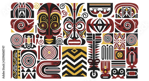 Fotografía Tribal Masks and Patterns Vector Art.