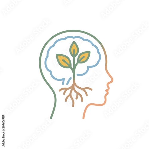 Фотография Minimalist illustration of a plant growing inside a human head symbolizing menta
