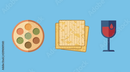 Bild auf Leinwand Flat design illustration of seder plate matzah and wine glass
