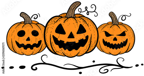 Spooky Halloween Jack-O-Lantern Pumpkins Set with Different Expressions